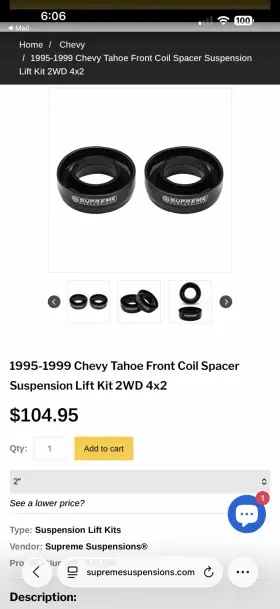 A12184 SUPREME SUSPENSIONS Front Coil Spacer Suspension Lift