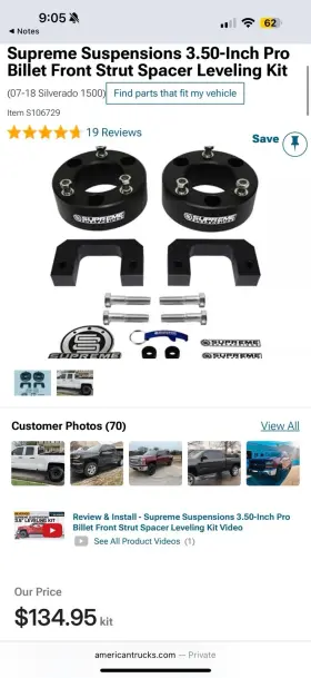 S106729 SUPREME TRUCKS Leveling Kit 1500 Chevy Silverado