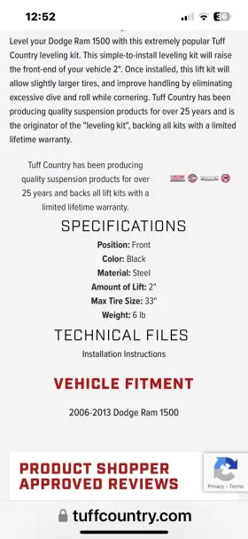 32902 TUFF COUNTRY Front Leveling Meg Kit 1500 4WD Dodge Ram #2