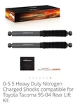 Maxpeedingrods 0-5.5" Nitrogen Charged Rear Lift Kit Toyota Tacoma 1994-2004. Fixed Price $179.99.