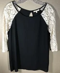 Tea N Rose Sz M 3/4 Lace Sleeves Women Top Blouse Black Cream 9-29. Fixed Price $8.00.