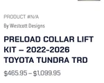 Lift For Toyota Tundra 2022 And Up. Fixed Price $650.00.